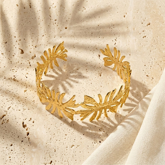 Gold-Plated Floral Cutwork Statement Cuff Bracelet