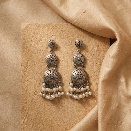 Regal Bloom Pearl Jhumka Earrings