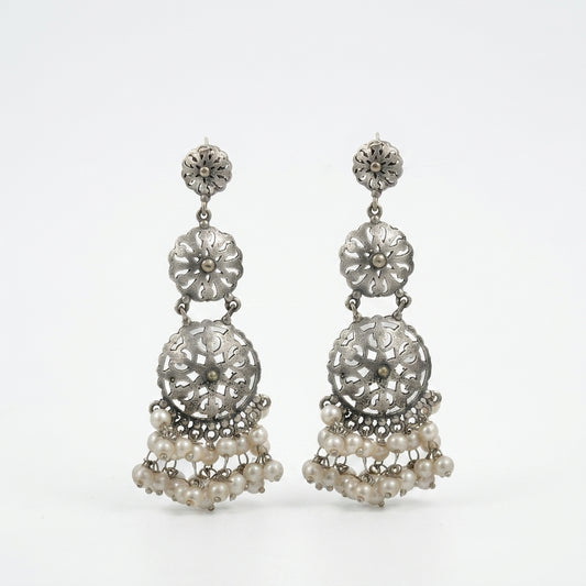 Regal Bloom Pearl Jhumka Earrings