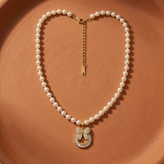 Pearl Bow Charm Necklace