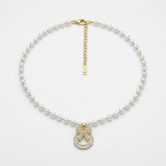 Pearl Bow Charm Necklace