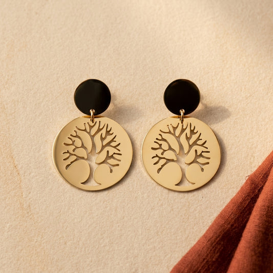 Golden Tree of Life Drop Earrings