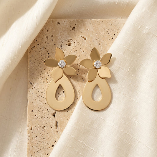 Gold-Tone Floral Drop Earrings