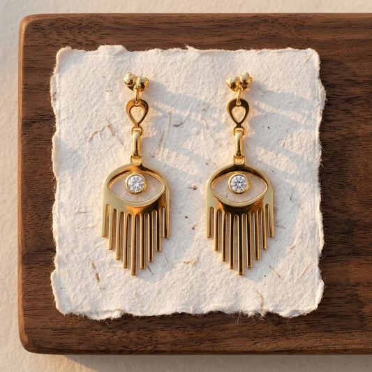 Gold-Tone Evil Eye Hand Drop Earrings (Stainless Steel)