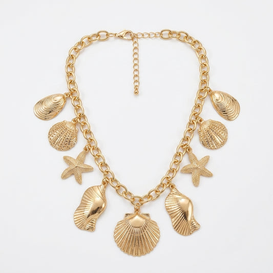 Pusha Coastal Charm Gold-Plated Shell & Starfish Statement Necklace for Women