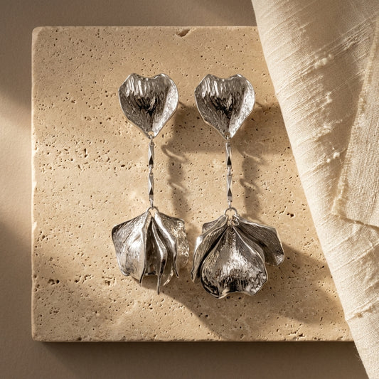 Royal Petalia Silver Statement Earrings