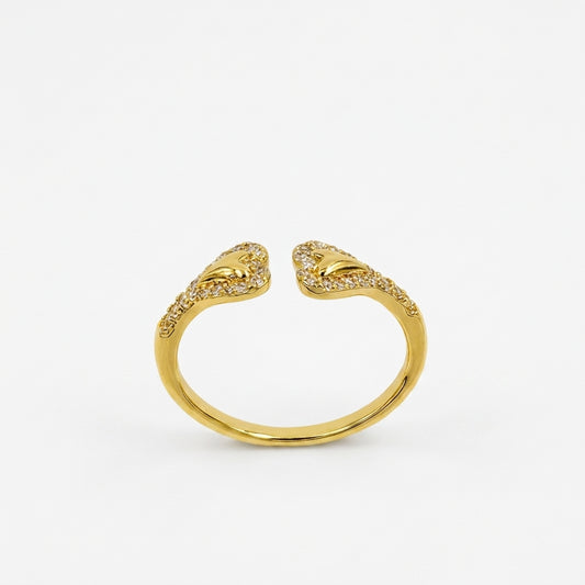 PUSHA Gold-Tone Open Band Ring for Women | Brass Fashion Ring with Twin Sculpted Ends & Decorative Stone Detailing | Minimal Statement Rin