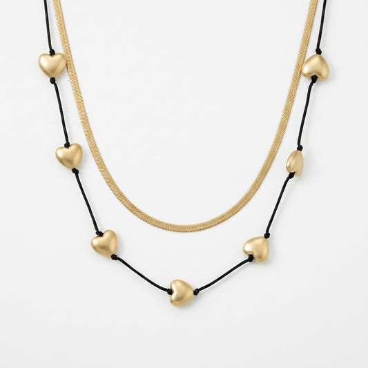 Golden Heart Duo Cord Necklac