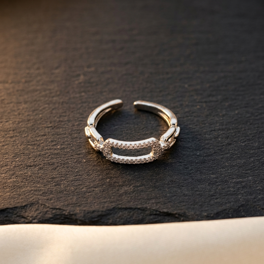 Elegant Silver Crystal Cuff Ring
