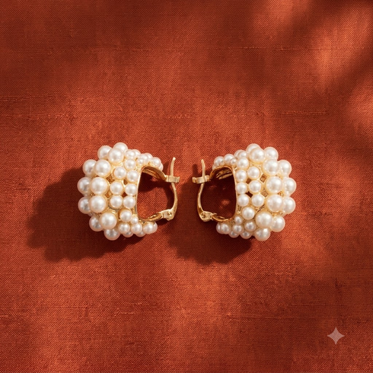 Elegant Gold-Plated Pearl Cluster Earrings