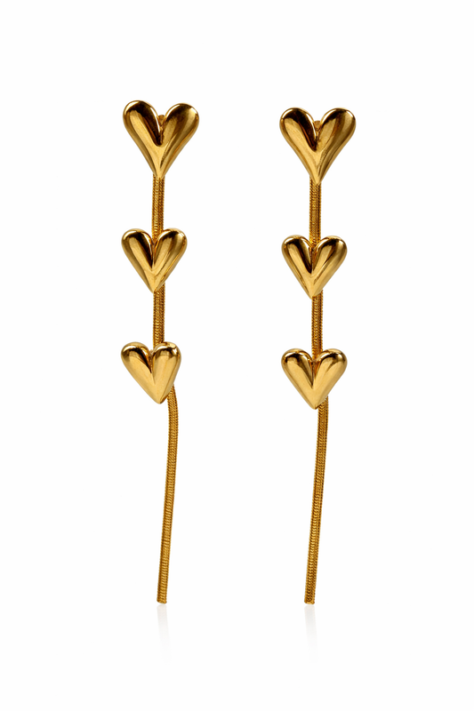 Golden Heart Drop Chain Earrings
