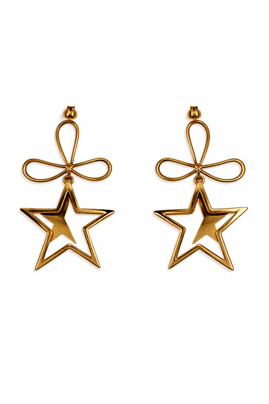Gold-Plated Stainless Steel Star Drop Earrings