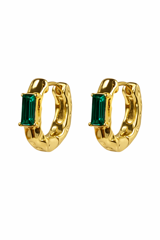 Emerald Cut Stone Gold-Plated Hoop Earrings