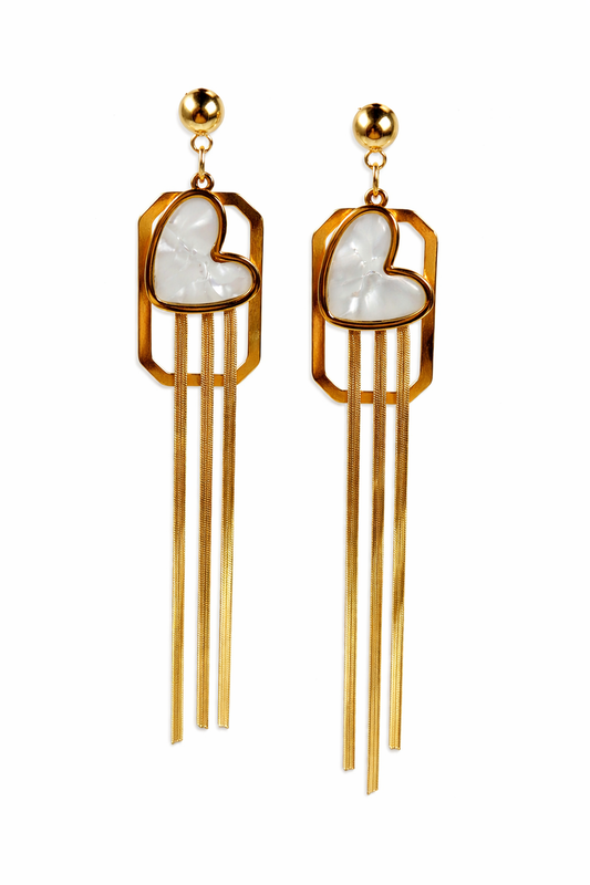 Golden Heart Tassel Drop Earrings
