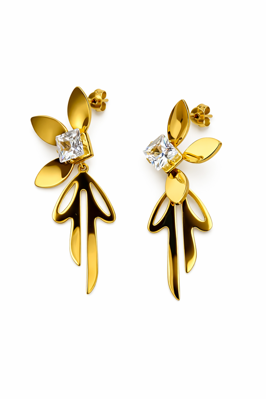 Gold Leaf Crystal Drop Earrings