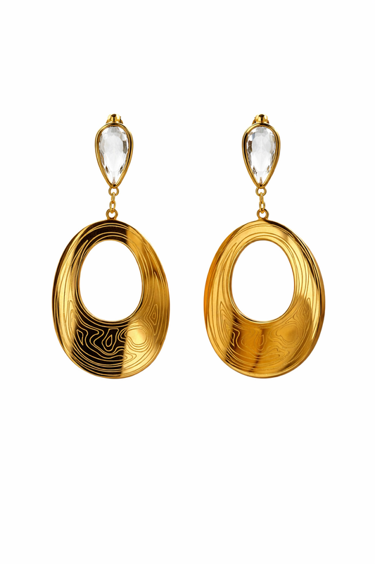 Gold-Tone Textured Oval Drop Earrings