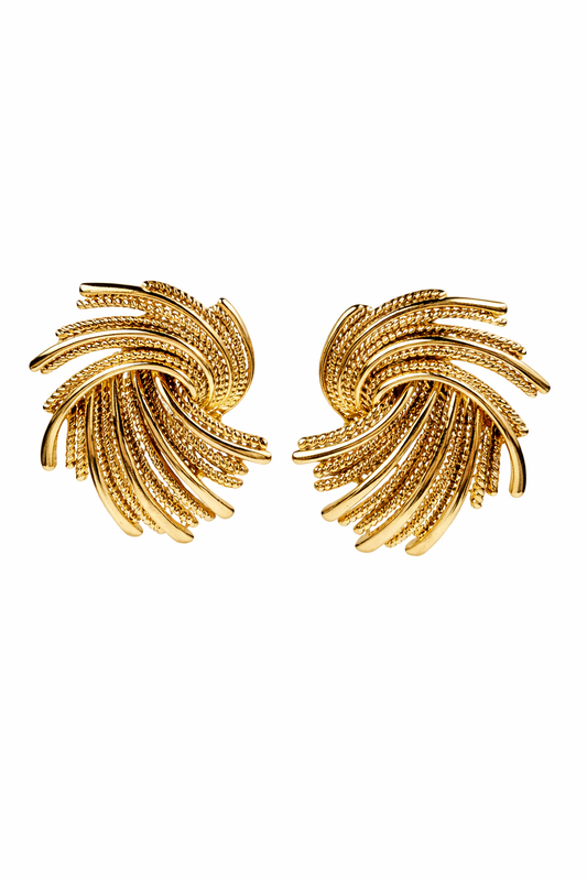 Gold-Tone Twisted Fan Statement Earrings