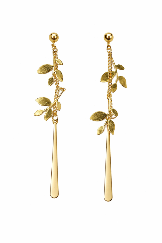 Golden Leaf Drop Chain Earrings