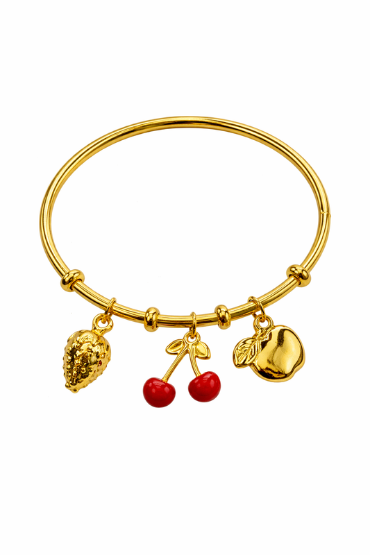 Gold-Plated Fruit Charm Bangle Bracelet