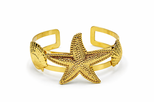 Ocean Shell & Starfish Gold Cuff kada
