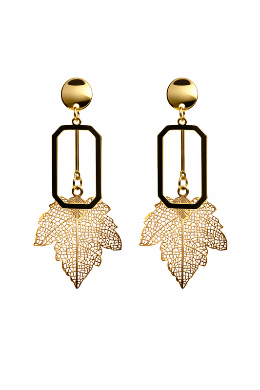 Golden Leaf Geometric Drop Earrings