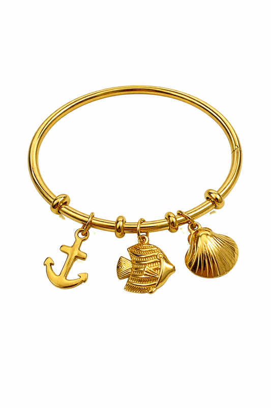 Gold-Plated Nautical Charm Bangle Bracelet