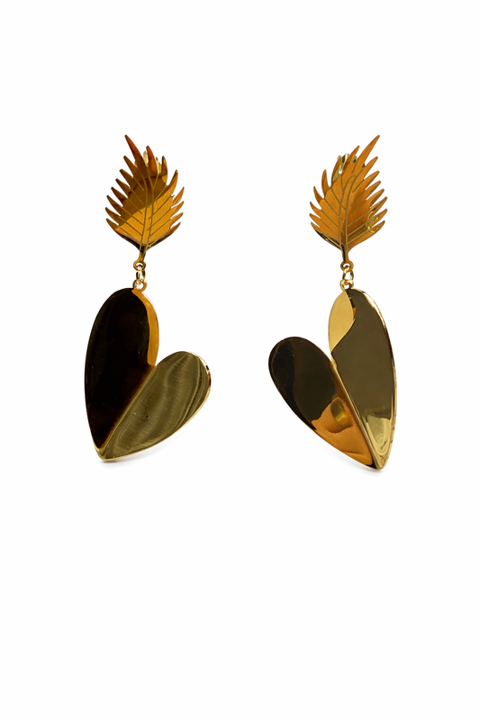 Dual Tone Leaf Heart Drop Earrings