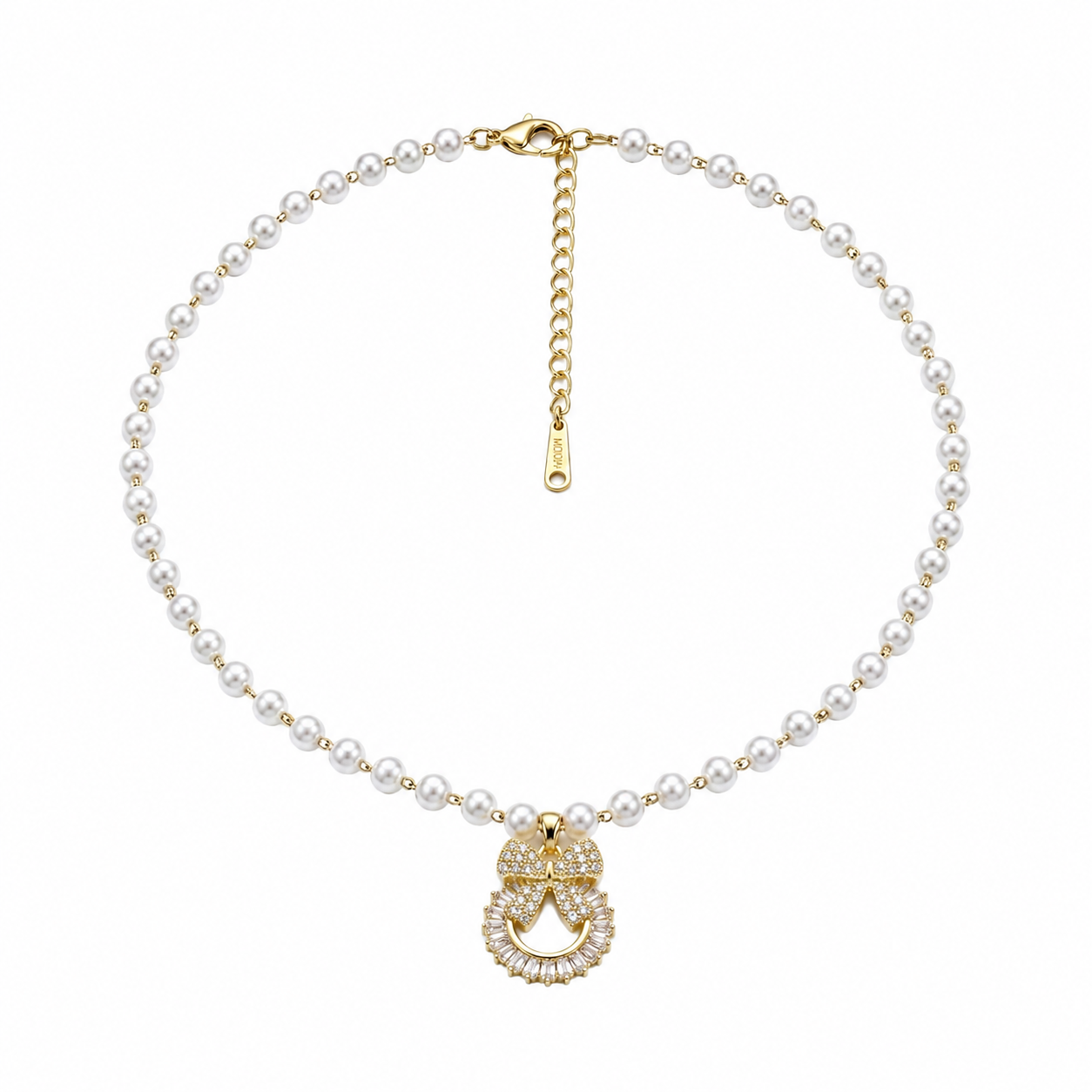 Pearl Bow Charm Necklace