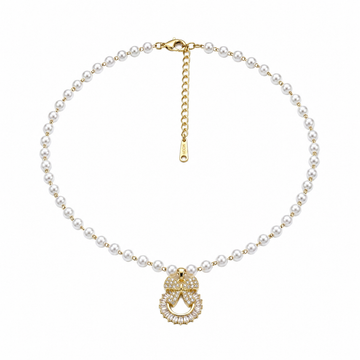 Pearl Bow Charm Necklace