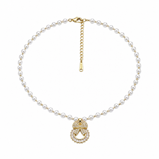 Pearl Bow Charm Necklace