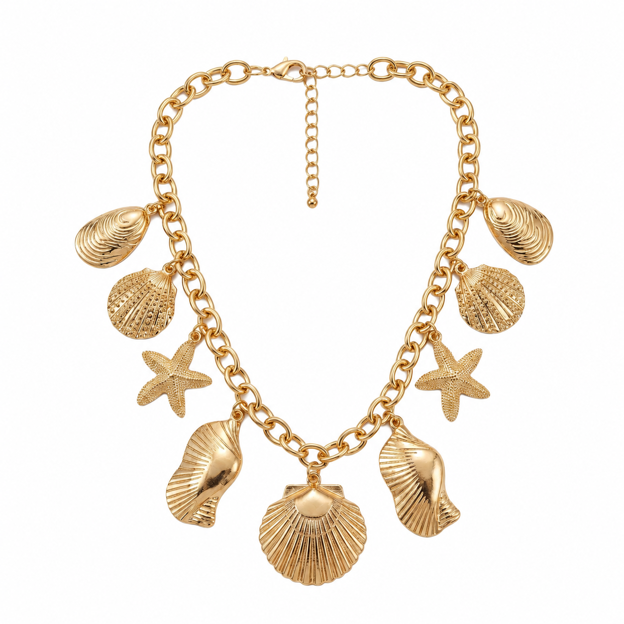 Pusha Coastal Charm Gold-Plated Shell & Starfish Statement Necklace for Women