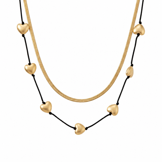 Golden Heart Duo Cord Necklace