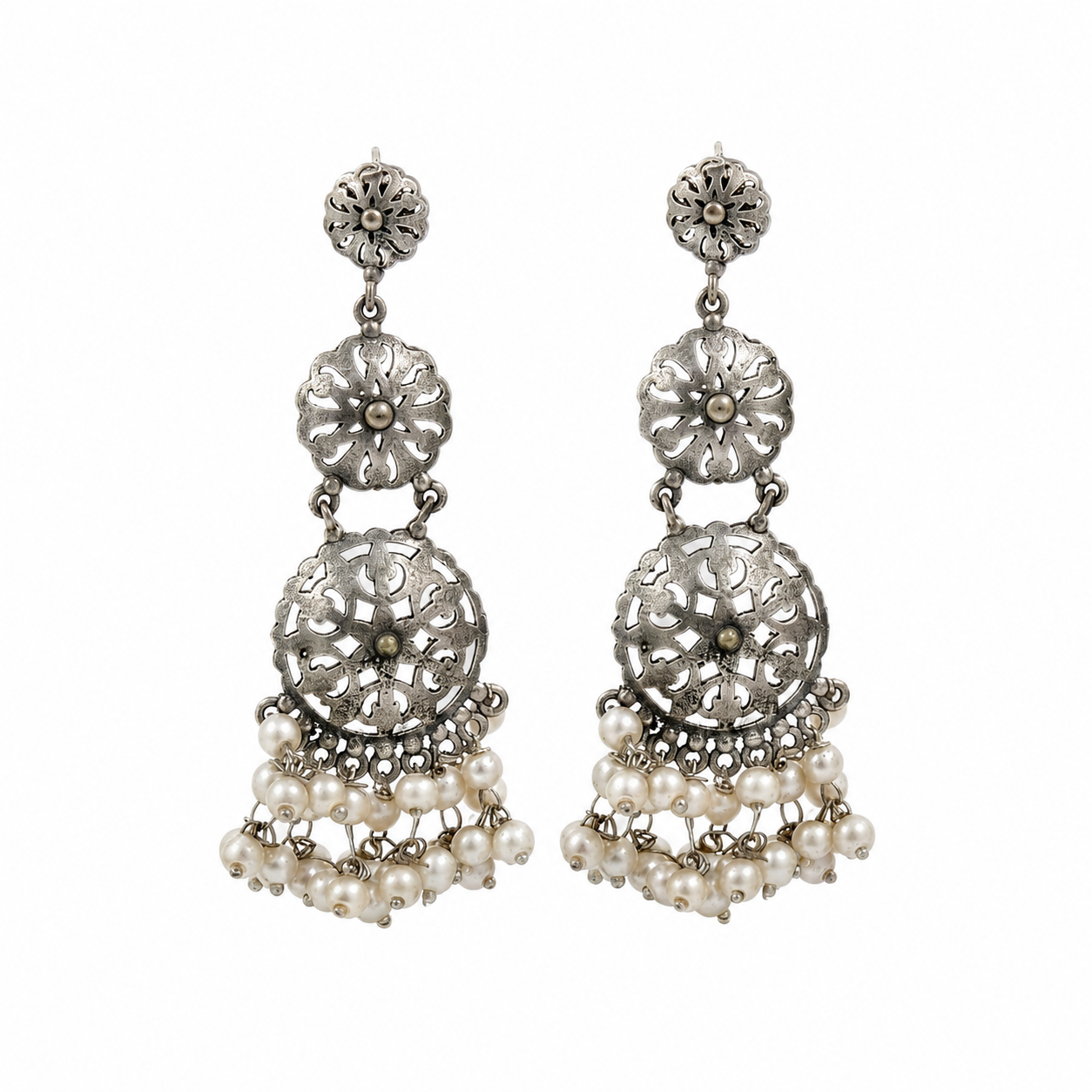 Regal Bloom Pearl Jhumka Earrings