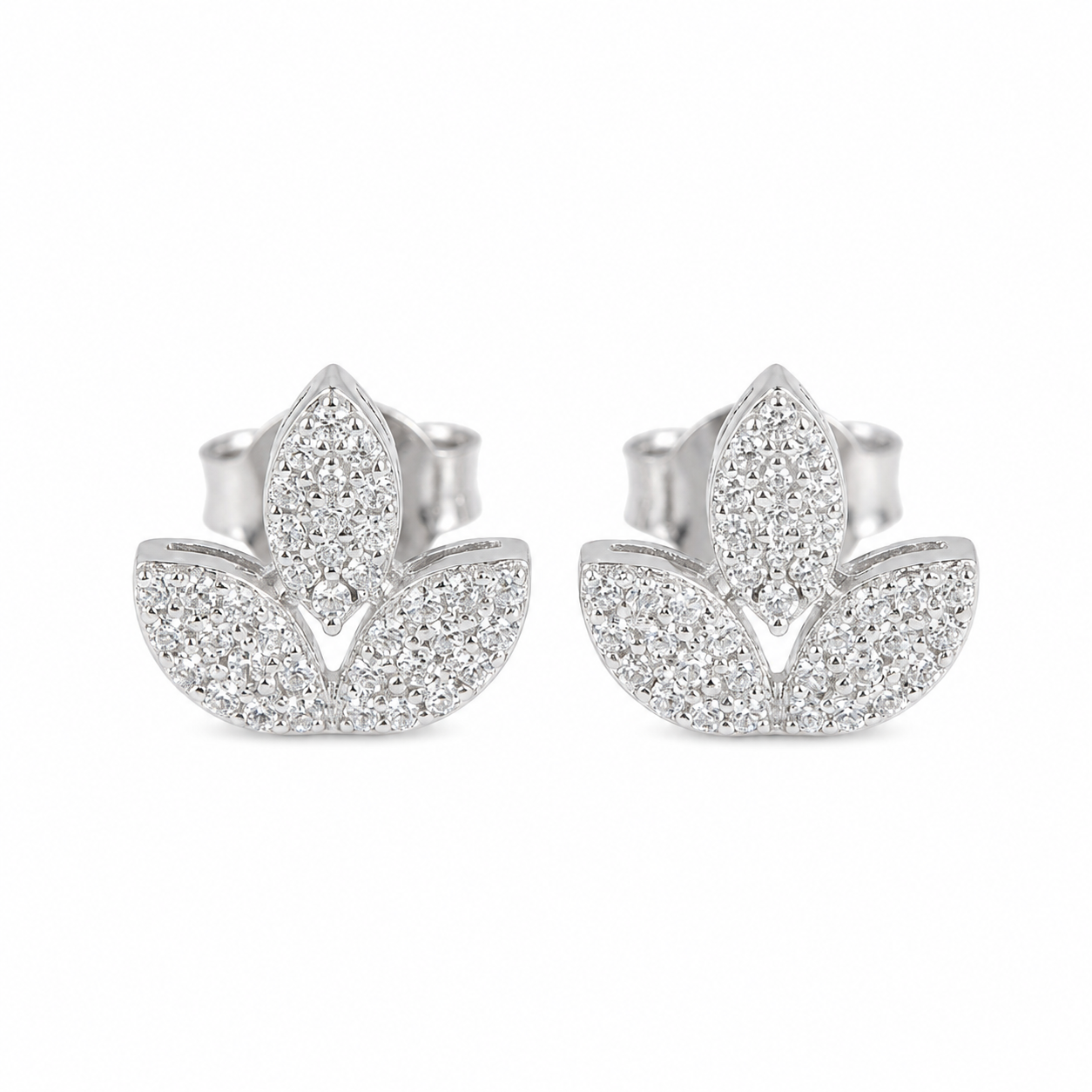 Triple Leaf Sparkle Stud Earrings