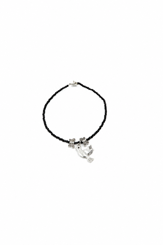 Black Beaded Dove Charm Anklet