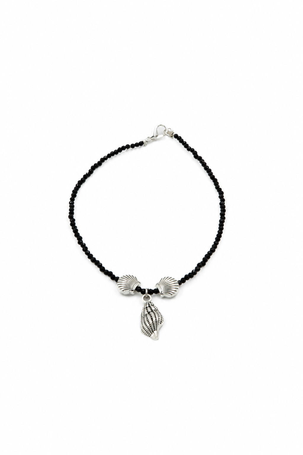 Black Beaded Seashell Charm Anklet