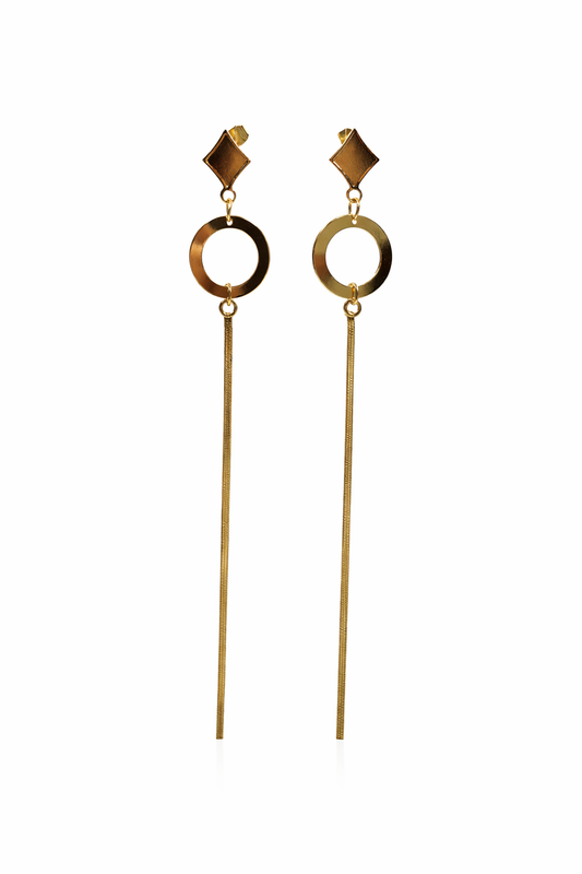 Gold-Plated Geometric Tassel Drop Earrings