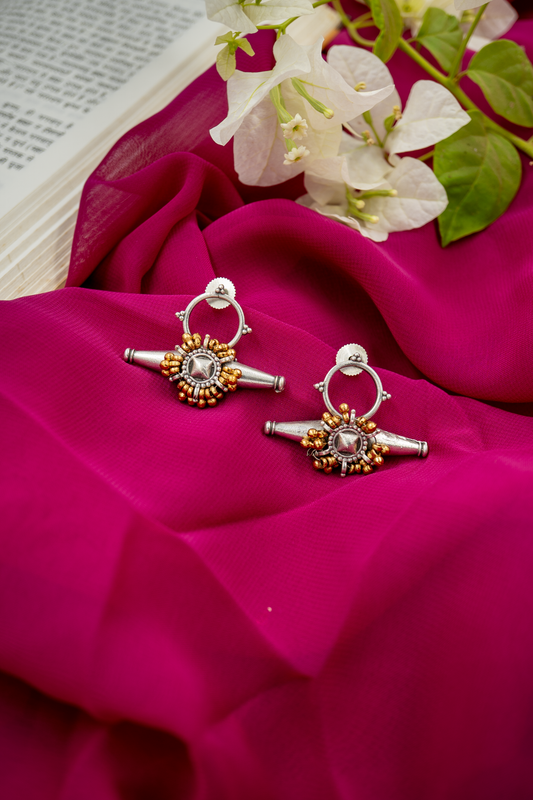 Vintage Blossom Oxidized Stud Earrings