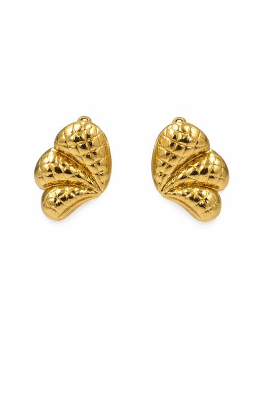Textured Golden Leaf Statement Earrings