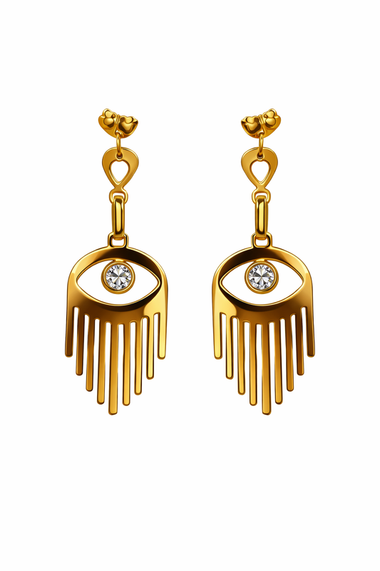 Gold-Tone Evil Eye Hand Drop Earrings (Stainless Steel)