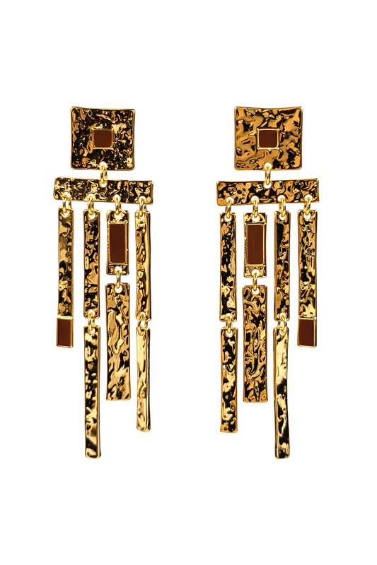 Gold-Tone Hammered Geometric Dangle Earrings