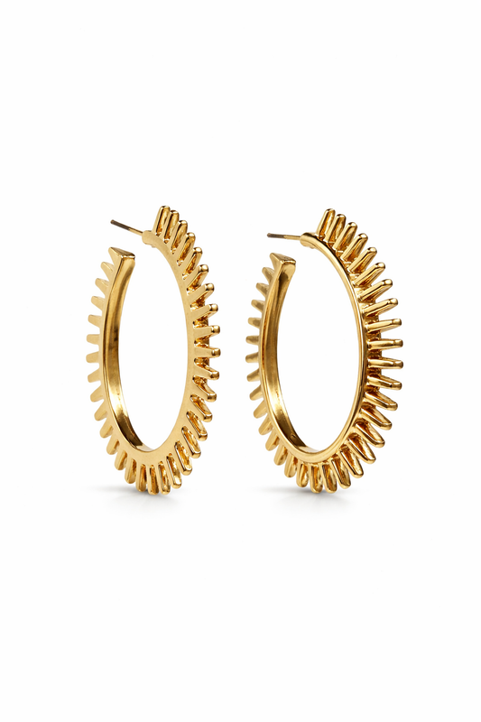 Gold-Plated Sunburst Hoop Earrings