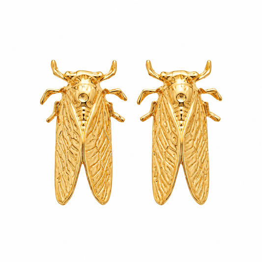 Gold-Plated Cicada Insect Statement Earrings