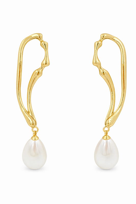 Golden Curve Pearl Earrings