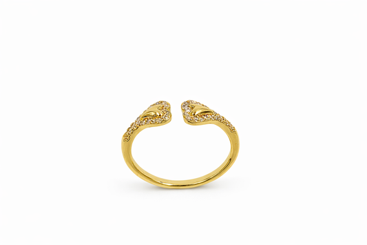 Gold-Tone Open Band Ring for Women | Brass Fashion Ring with Twin Sculpted Ends & Decorative Stone Detailing | Minimal S