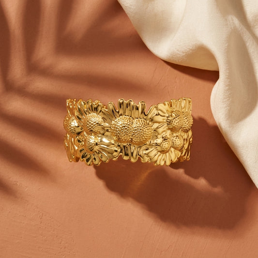 Gold-Tone Floral Cuff Kada