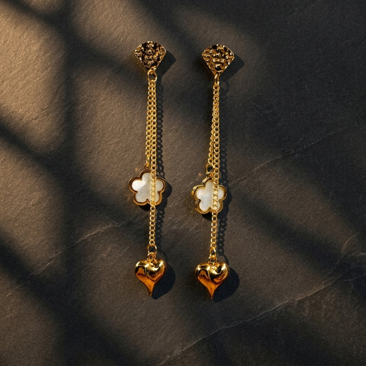Gold-Tone Heart & Floral Charm Drop Earrings - photo 2