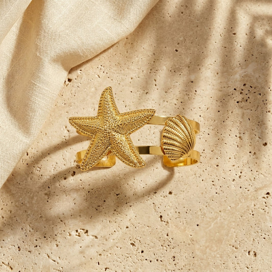 Ocean Shell & Starfish Gold Cuff kada
