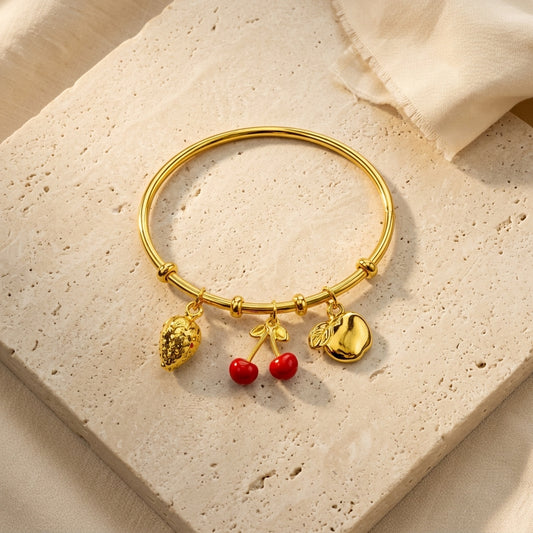 Gold-Plated Fruit Charm Bangle Bracelet