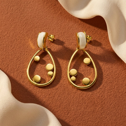 Gold-Plated White Enamel Drop Earrings for Women | Elegant Teardrop Dangle Earrings with Modern Minimal Design | Lightweight Fashion Jewelry